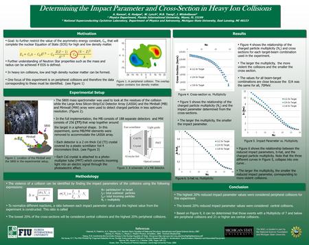 The NSCL is funded in part by the National Science Foundation and Michigan State University. Determining the Impact Parameter and Cross-Section in Heavy.