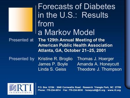 Presented at The 129th Annual Meeting of the American Public Health Association Atlanta, GA, October 21–25, 2001 Presented by Kristine R. Broglio Thomas.