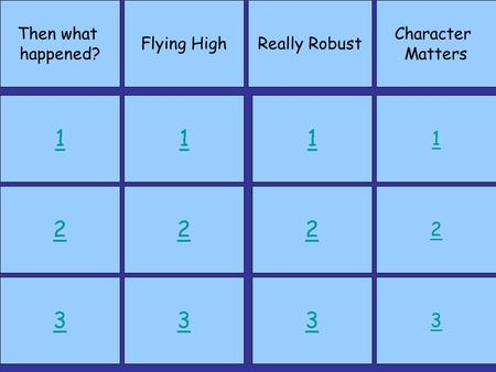 Then what happened? Flying HighReally Robust Character Matters 1 2 3 1 2 3 1 2 3 1 2 3.