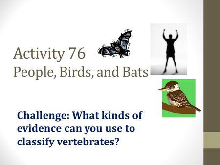 Activity 76 People, Birds, and Bats Challenge: What kinds of evidence can you use to classify vertebrates?