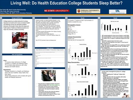 TEMPLATE DESIGN © 2008 www.PosterPresentations.com Living Well: Do Health Education College Students Sleep Better? Ben Smith, MS, North Carolina State.