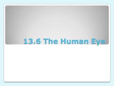 13.6 The Human Eye. Recall: the eye is a camera You should remember that from earlier lessons, the human eye is much like a camera It has a small pinhole.