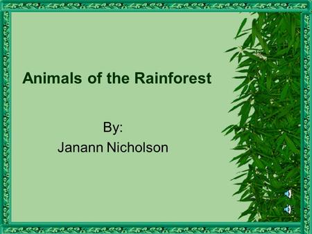 Animals of the Rainforest By: Janann Nicholson How Many Rainforest Animals Can You Identify UUncover the mystery animal. For each correct response,