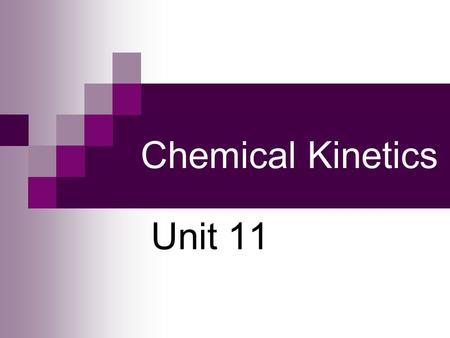 Chemical Kinetics Unit 11. Chemical Kinetics Chemical equations do not give us information on how fast a reaction goes from reactants to products. KINETICS: