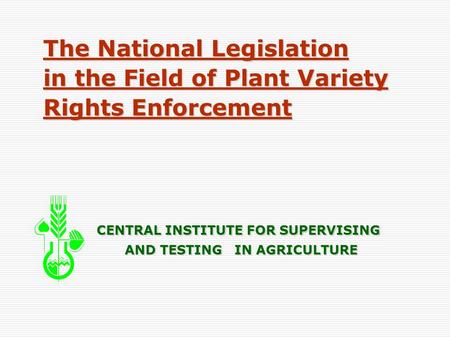 The National Legislation in the Field of Plant Variety Rights Enforcement CENTRAL INSTITUTE FOR SUPERVISING AND TESTING IN AGRICULTURE.