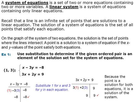 Algebra Using Graphs & Tables to Solve Linear Systems