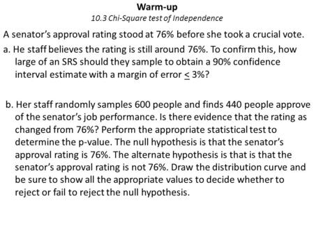 Warm-up 10.3 Chi-Square test of Independence