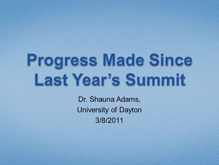 Dr. Shauna Adams, University of Dayton 3/8/2011.  Over 270 in attendance representing  All public school districts in Montgomery Co  Catholic Schools.