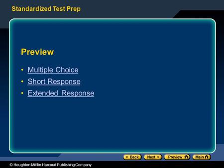 Preview Multiple Choice Short Response Extended Response.