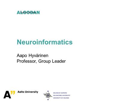 Neuroinformatics Aapo Hyvärinen Professor, Group Leader.