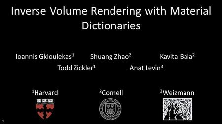 Inverse Volume Rendering with Material Dictionaries