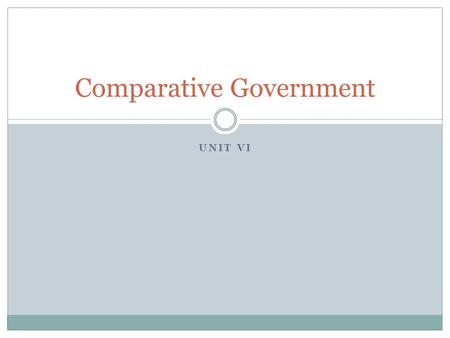 UNIT VI Comparative Government Explorations What about other countries?  Political Labels  Fundamental Law  Political Systems  Three Powers  Economic.