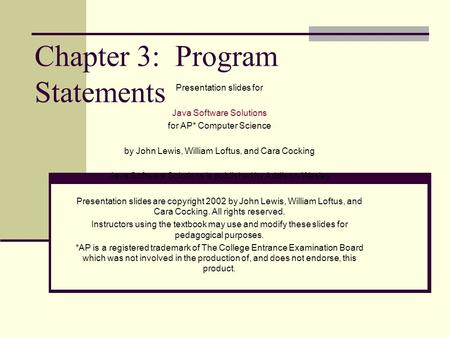 Chapter 3: Program Statements