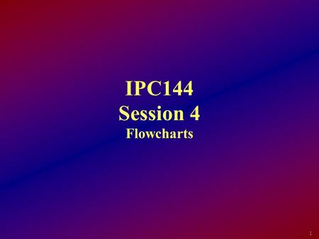 1 IPC144 Session 4 Flowcharts. 2 Objectives: By the end of this session, the student will be able to: List the three elements of the Structure Theorem.