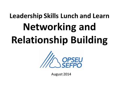 Leadership Skills Lunch and Learn Networking and Relationship Building August 2014.