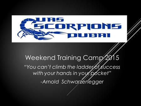 Weekend Training Camp 2015 “You can’t climb the ladder of success with your hands in your pocket” -Arnold Schwarzenegger.