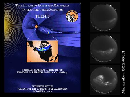 Athabasca Alberta 030528 ~0600 UT.  U. Calgary Team  NORSTAR (ASIs/MSPs/Riometers)  Data Analysis & Image Processing  Computer Visualization  THEMIS.
