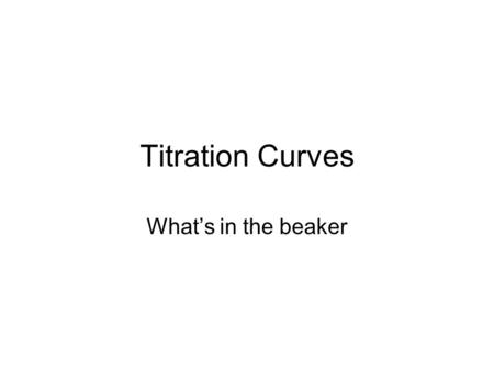 Titration Curves What’s in the beaker. Always ask… What’s in the beaker? When I start the titration, there is only water and whatever it is I’m titrating.