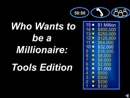 15 14 13 12 11 10 9 8 7 6 5 4 3 2 1 $1 Million $500,000 $250,000 $125,000 $64,000 $32,000 $16,000 $8,000 $4,000 $2,000 $1,000 $500 $300 $200 $100 Who Wants.