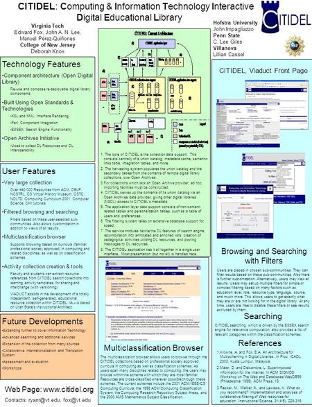 CITIDEL: Computing & Information Technology Interactive Digital Educational Library Web Page:  Contacts:  Future.