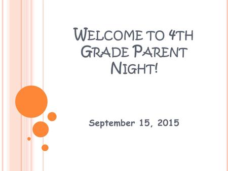 W ELCOME TO 4 TH G RADE P ARENT N IGHT ! September 15, 2015.