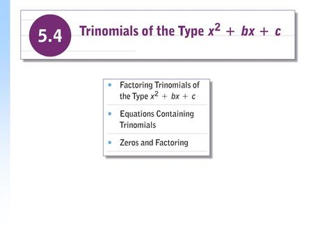 Example Solution Think of FOIL in reverse. (x + )(x + ) We need 2 constant terms that have a product of 12 and a sum of 7. We list some pairs of numbers.