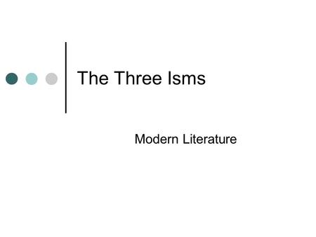 The Three Isms Modern Literature. To which do you subscribe? 1. All of my actions and experiences have already been determined ahead of time. Therefore,