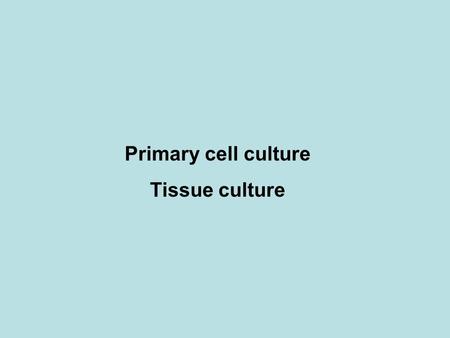 Primary cell culture Tissue culture.