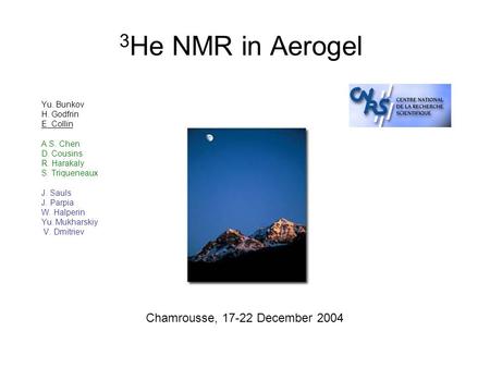 3 He NMR in Aerogel Yu. Bunkov H. Godfrin E. Collin A.S. Chen D. Cousins R. Harakaly S. Triqueneaux J. Sauls J. Parpia W. Halperin Yu. Mukharskiy V. Dmitriev.