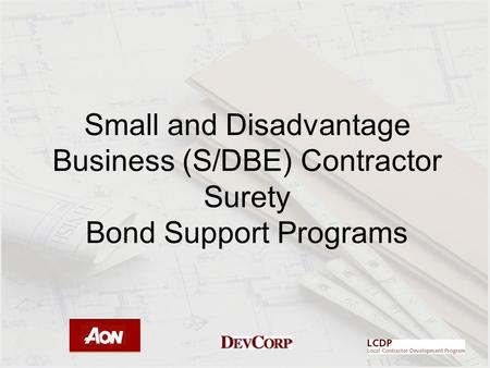 Small and Disadvantage Business (S/DBE) Contractor Surety Bond Support Programs.