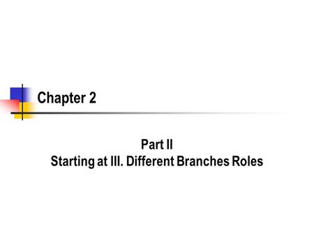 Chapter 2 Part II Starting at III. Different Branches Roles.