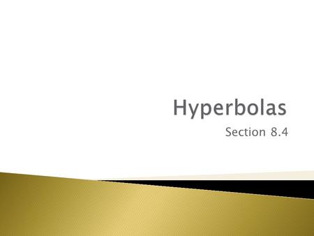 Section 8.4.  The definition of a hyperbola is similar to that of an ellipse. However, this time it is the difference in the distances to the two foci,