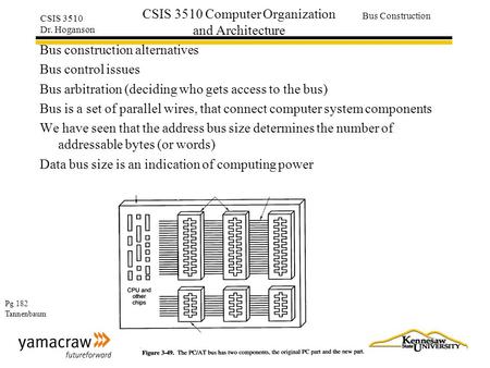 CSIS 3510 Dr. Hoganson Bus Construction CSIS 3510 Computer Organization and Architecture Bus construction alternatives Bus control issues Bus arbitration.