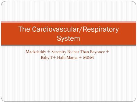 Mackdaddy + Serenity Richer Than Beyonce + Baby T+ HalleMama + M&M The Cardiovascular/Respiratory System.