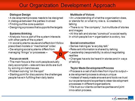 Multitude of Voices An understanding of what the organization does, or stands for, or what my role is, is created by talking There is no ”the company”,