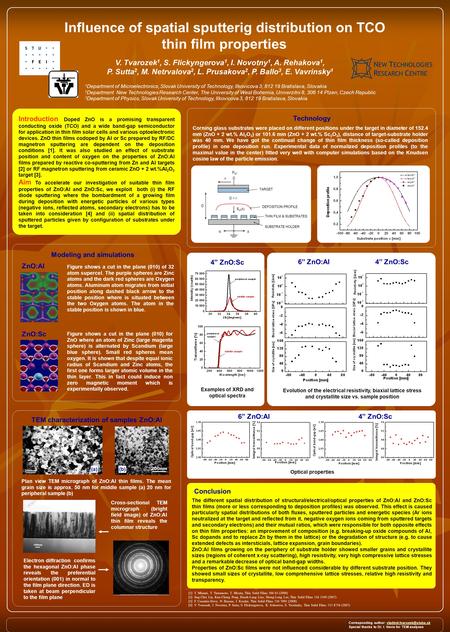 Corresponding author: Special thanks to Dr. I. Vavra for TEM analyses Influence of spatial sputterig.