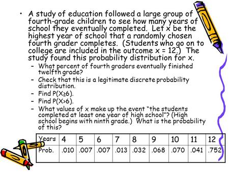 A study of education followed a large group of fourth-grade children to see how many years of school they eventually completed. Let x be the highest year.