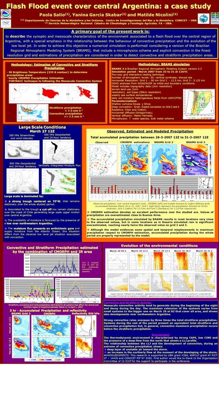 Flash Flood event over central Argentina: a case study Paola Salio (1), Yanina Garcia Skabar (2) and Matilde Nicolini (1) (1) Departamento de Ciencias.