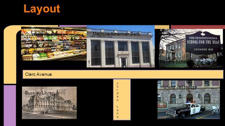 Layout Clerc Avenue Gustason Groceries Mazique American Bank Buckley Library Panara School For the Deaf Hurwitz Jail House Jordan LaneJordan Lane.