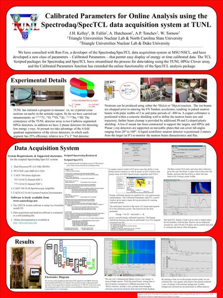 Calibrated Parameters for Online Analysis using the Spectrodaq/SpecTCL data acquisition system at TUNL J.H. Kelley 1, B. Fallin 2, A. Hutcheson 2, A.P.