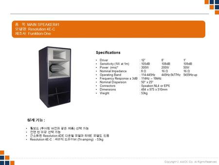 품 목: MAIN SPEAKER#1 모델명: Resolution 4E-C 제조사: Funktion-One