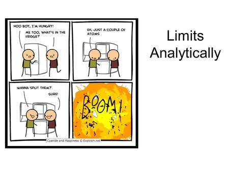 Limits Analytically. Find the limit of Steps to Solve for Limits 1) Substitute the value in 2) Factor and Cancel (maybe rationalize) 3) The answer is.