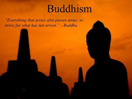 Buddhism “Everything that arises also passes away, so strive for what has not arisen.” - Buddha.