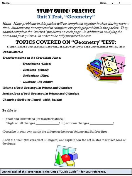 Note: Many problems in this packet will be completed together in class during review time. Students are not expected to complete every single problem in.