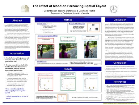 The Effect of Mood on Perceiving Spatial Layout Cedar Riener, Jeanine Stefanucci & Dennis R. Proffitt Department of Psychology, University of Virginia.