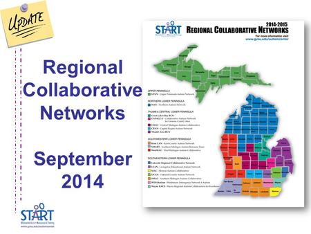 Regional Collaborative Networks September 2014. START Office STAFF Jana Benjamin—Project Manager Kellie Bolster—Project Coordinator Melissa Kurek—Office.