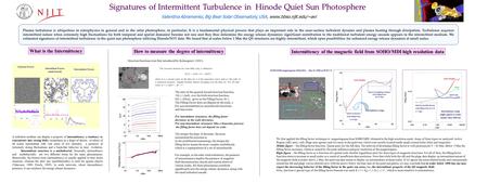 Signatures of Intermittent Turbulence in Hinode Quiet Sun Photosphere Valentina Abramenko, Big Bear Solar Observatory, USA, www.bbso.njit.edu/~avi Plasma.