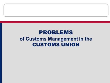 PROBLEMS of Customs Management in the CUSTOMS UNION.