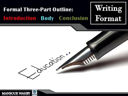 1. The topic sentence 2. The thesis statement 2. Second major category of support A.Supporting detail B.Supporting detail 1. First major category of.