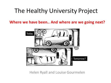 The Healthy University Project Where we have been.. And where are we going next? Helen Ryall and Louise Gourmelen.